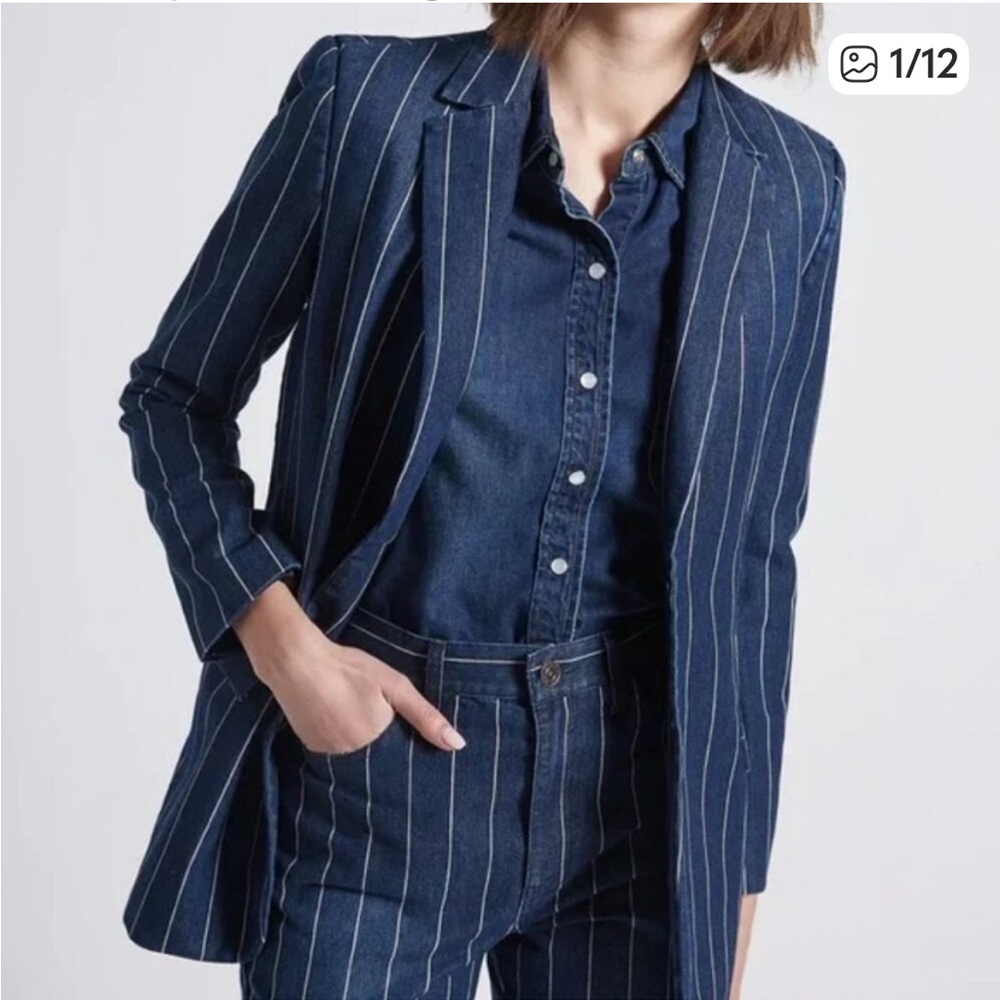 Current Elliott Women's Navy Denim Pinstripe Blazer NWT